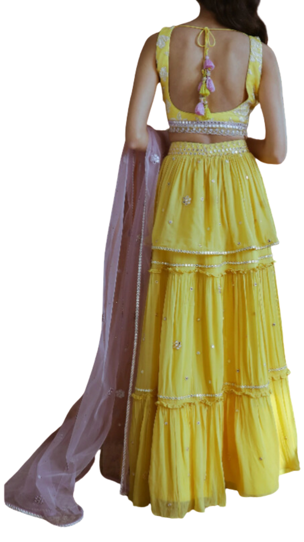 Yellow Flirty Floral Mirrored Lehenga