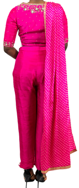 SAMPLE SALE: Fuchsia Leheriya Pre-Draped Sari Pant Set