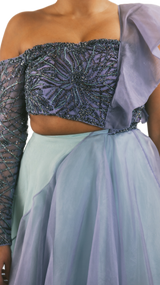 Periwinkle & Powder Blue Embellished Ruffle Lehenga - Preserve