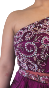 Plum Embellished Sari Gown - Preserve