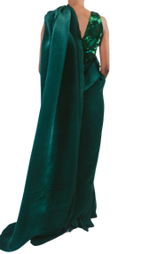 Emerald Green Belt Embellished Pre-Pleated Sari - Preserve