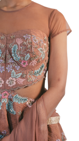 Peplum Blouse with Floral Embroidery Lehenga - Preserve