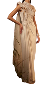 Pearl Ribbon Draped Sari Gown - Preserve