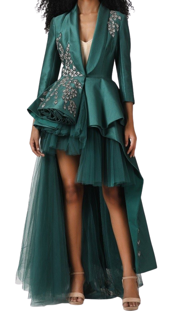 Asymmetrical Emerald Jacket Tulle Dress - Preserve
