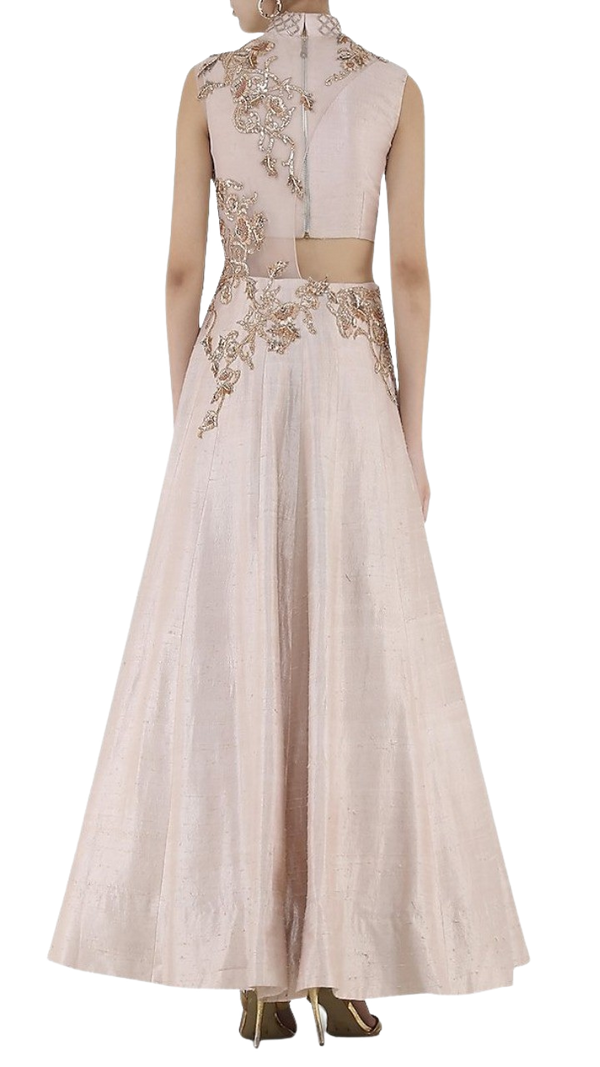 Baby Pink Embroidered Cutout Gown: Sample Sale - Preserve