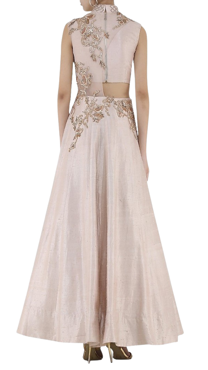 Baby Pink Embroidered Cutout Gown: Sample Sale - Preserve