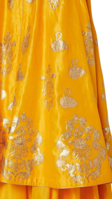 Gold and Yellow Swan Foil Print Kurta with Skirt - Preserve