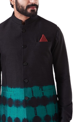 Teal Black Dyed Nehru Jacket Set - Preserve