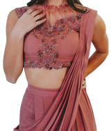 Mauve Embroidered Pre-Draped Sari - Preserve