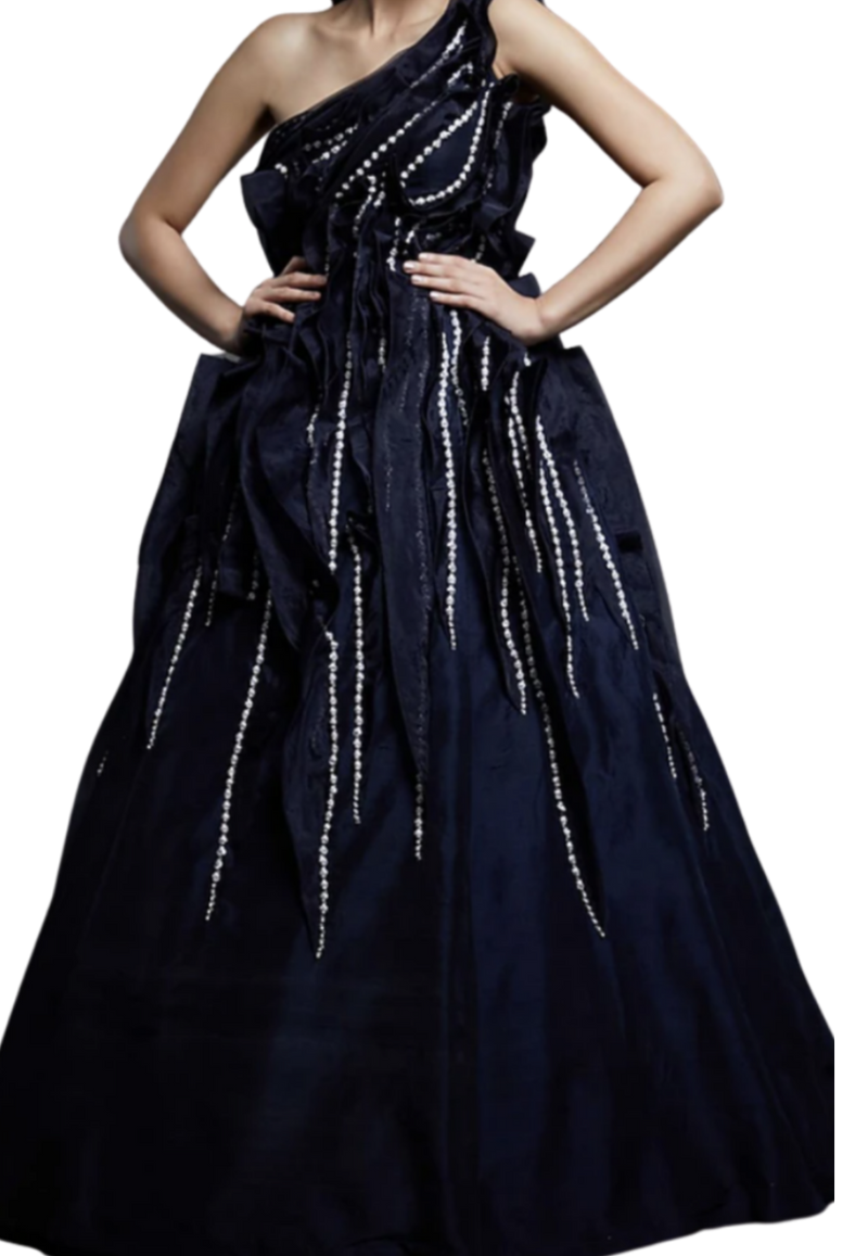 Midnight Blue Beaded Gown: Sample Sale - Preserve