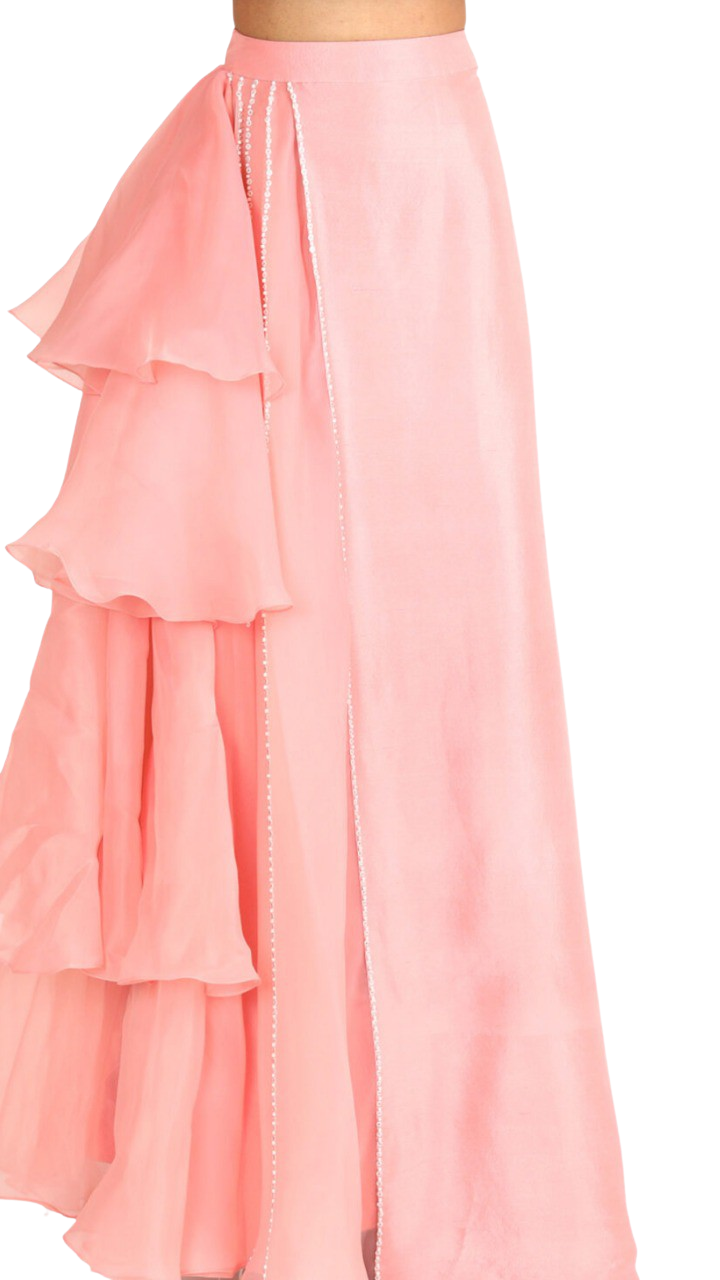 Pink Corset Lehenga with Bubble Sleeves - Preserve