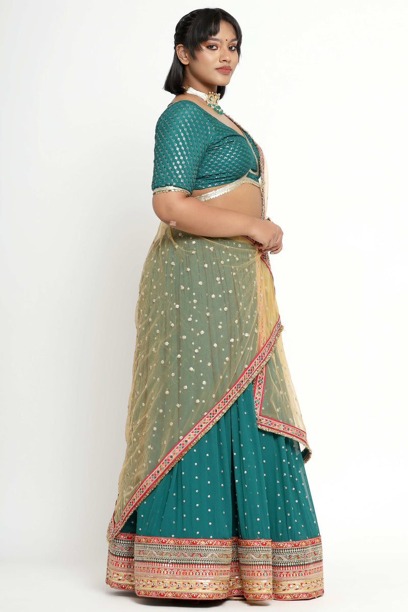 Royal Green Embroidered Lehenga