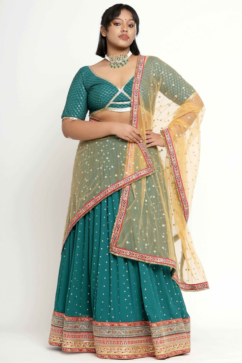 Royal Green Embroidered Lehenga