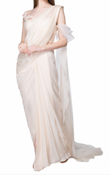Organza Pre-Draped Cream Sari - Preserve