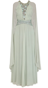 Light Sage Green Winged Sleeves Belted Gown: Sample Sale - Preserve