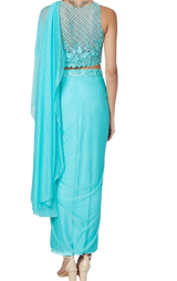Sky Blue Pre-Draped Embellished Sari - Preserve