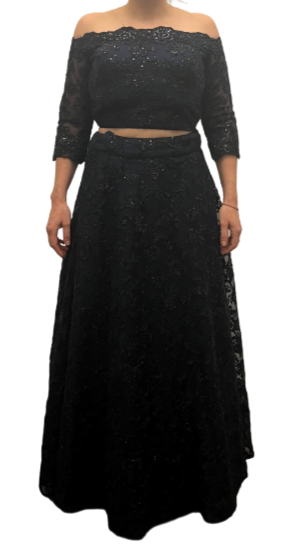 Navy Lace Off Shoulder Lehenga