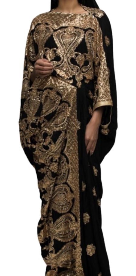 Sequined Kaftan Sari Gown - Preserve