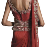 Red Raw Silk Embroidered Pre-Draped Sari - Preserve