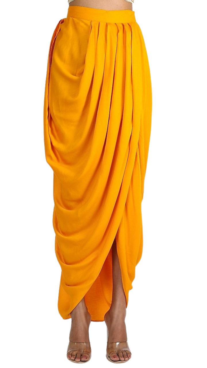 Yellow Mirrored Blouse with Dhoti Skirt & Duster Jacket - Preserve