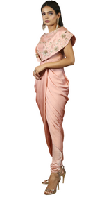 Pink Beaded Drape Gown Pant Set - Preserve