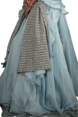 Baby Blue Beaded Lehenga with Hand Knitted Dupatta - Preserve