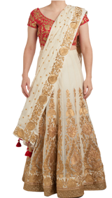 Linen with Gold Embroidered Lehenga - Preserve