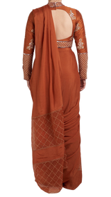 Rose Gold Beaded Pre-Draped Sari - Preserve