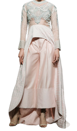 Powder Pink Embroidered Trail Top with Palazzo Pants - Preserve