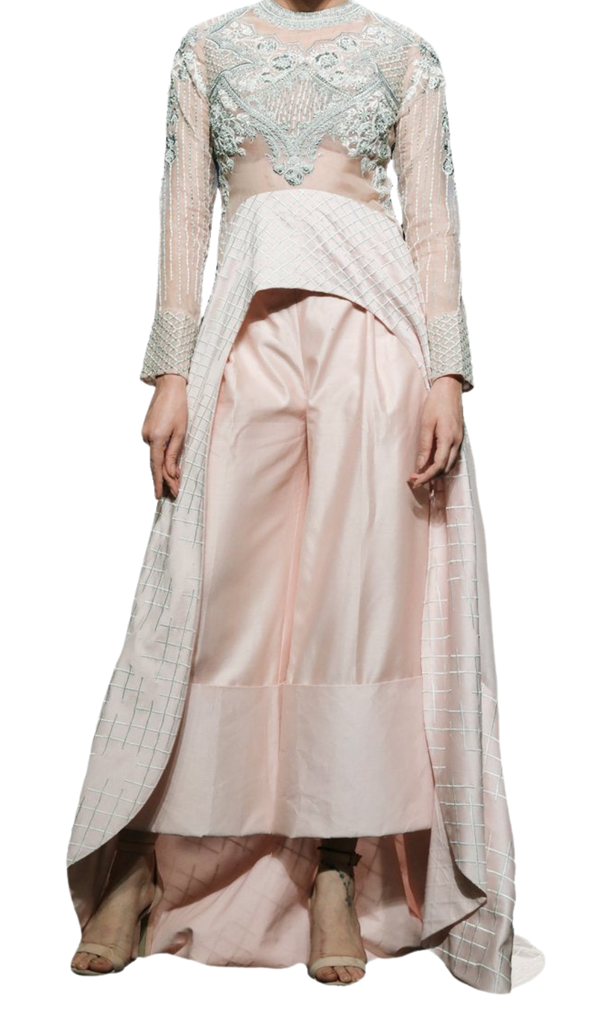 Powder Pink Embroidered Trail Top with Palazzo Pants - Preserve