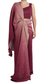 Ombre Blush Pink and Wine Shimmering Pre-Draped Sari - Preserve
