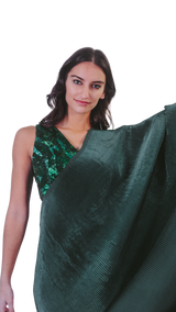 Emerald Green Belt Embellished Pre-Pleated Sari - Preserve