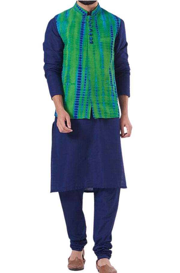 Blue Kurta Set with Tie-dye Nehru Jacket