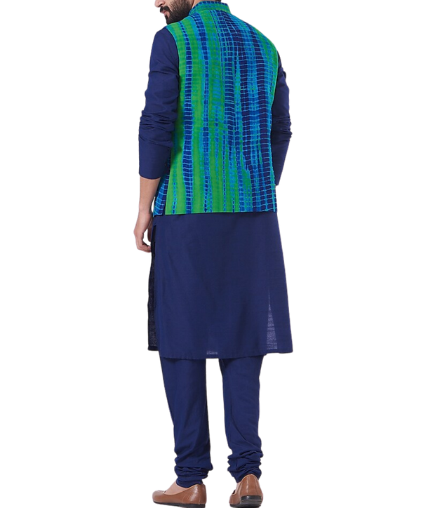 Blue Kurta Set with Tie-dye Nehru Jacket