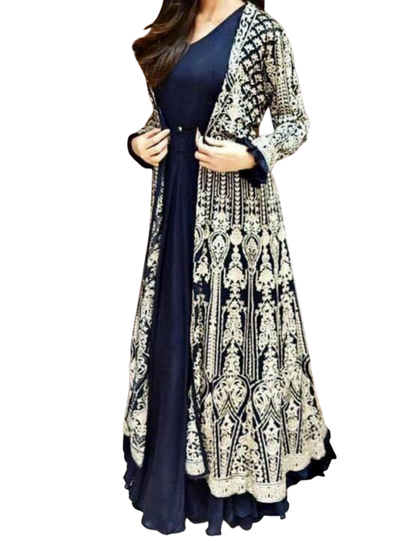Silver and Navy Embroidered Jacket with Anarkali