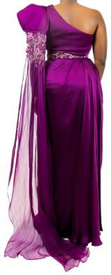 Plum Embellished Sari Gown