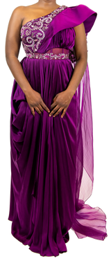 Plum Embellished Sari Gown