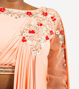 Coral & Floral Embroidered Pre-Draped Belted Sari