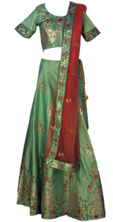 Mint Floral & Gold Embroidered Lehenga: Sample Sale - Preserve